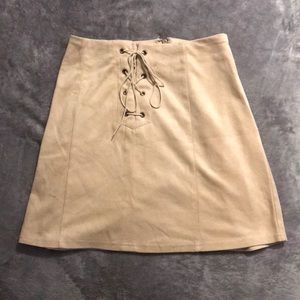 Beige faux suede lace-up skirt